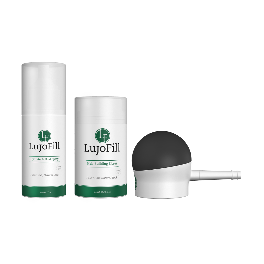 LujoFill full kit with hair fibres applicator and hold spray